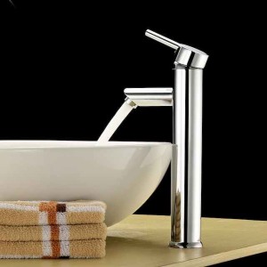 Bathroom Sink Faucet,Country Style Brass Chrome Vessel Single Handle One Hole Bath Taps with Hot and Cold Switch and Valve