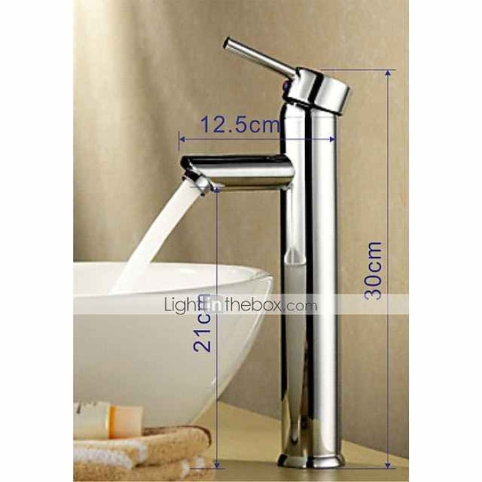 Bathroom Sink Faucet,Country Style Brass Chrome Vessel Single Handle One Hole Bath Taps with Hot and Cold Switch and Valve