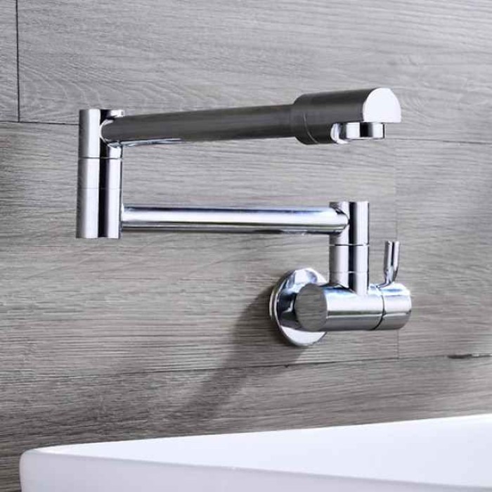 Wall Mounted Kitchen Faucet,Pot Filler Type   Silvery Single Handle One Hole Contemporary Kitchen Taps with Cold Water Only