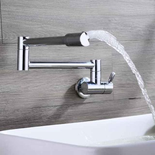 Wall Mounted Kitchen Faucet,Pot Filler Type   Silvery Single Handle One Hole Contemporary Kitchen Taps with Cold Water Only