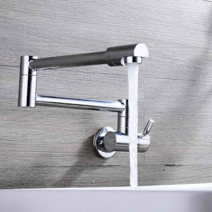 Wall Mounted Kitchen Faucet,Pot Filler Type   Silvery Single Handle One Hole Contemporary Kitchen Taps with Cold Water Only