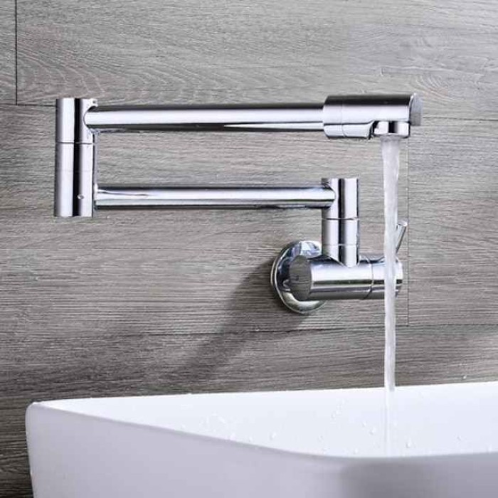 Wall Mounted Kitchen Faucet,Pot Filler Type   Silvery Single Handle One Hole Contemporary Kitchen Taps with Cold Water Only