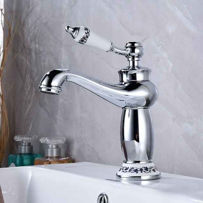 Brass Bathroom Sink Faucet,Ti-PVD Finish Single Handle One Hole Bath Taps with Hot and Cold Switch and Ceramic Valve