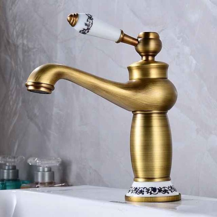 Brass Bathroom Sink Faucet,Ti-PVD Finish Single Handle One Hole Bath Taps with Hot and Cold Switch and Ceramic Valve