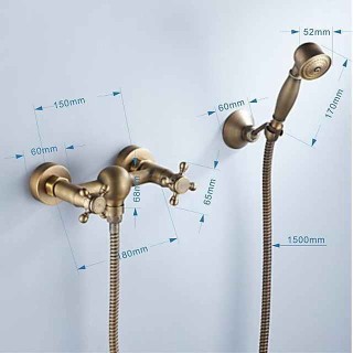 Bathtub Faucet with Handheld Shower,Wall Mounted Antique Brass Bath Tap Retro Style Hot and Cold Water Bath Tap Shower Fitting for Bathroom Shower