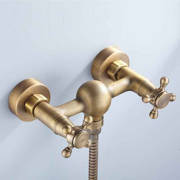 Bathtub Faucet with Handheld Shower,Wall Mounted Antique Brass Bath Tap Retro Style Hot and Cold Water Bath Tap Shower Fitting for Bathroom Shower