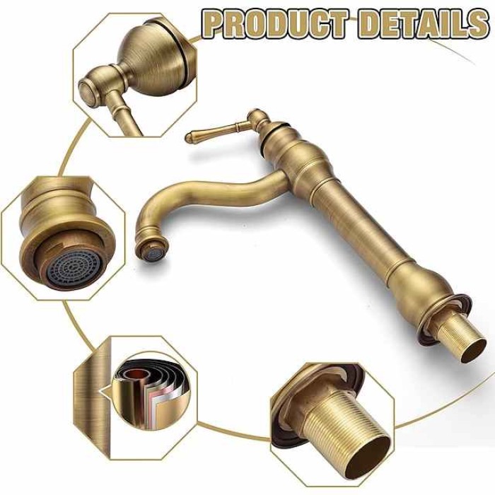 Bathroom Sink Faucet,Single Handle Rose Gold/Black/Brushed Gold/ Brass/Rustic Nickel One Hole Widespread Electroplated Faucet with Hot and Cold Water