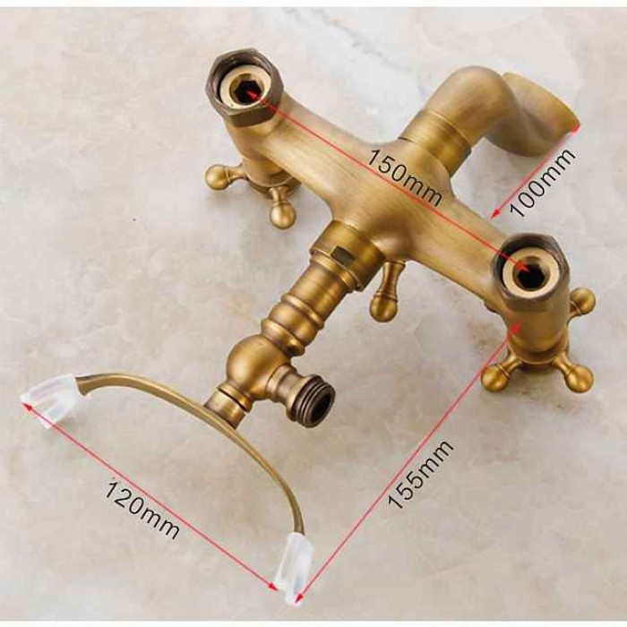 Antique Brass Wall Mounted  Shower Faucet, Two Handles Two Holes Bathtub Shower Mixer Taps Contain with Handshower and Valve and Hot/Cold Water