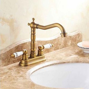 Antique Brass Bathroom Sink Faucet,Centerset Centerset Two Handles Two HolesBath Taps with Hot and Cold Switch