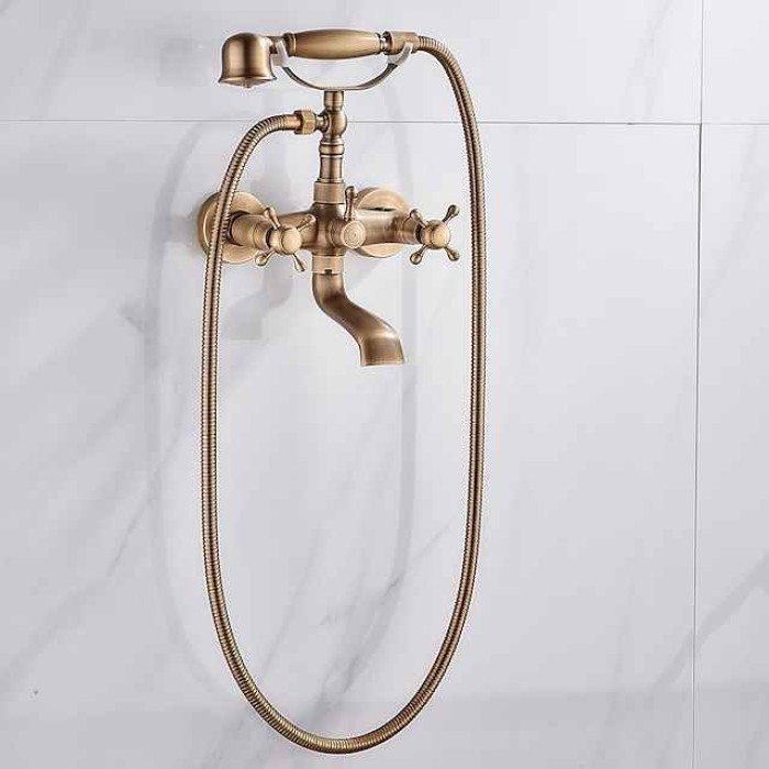 Bathtub Faucet,Wall Mounted Brass Rainfall Shower Mixer Taps Contain with Handshower and Cold/Hot Water