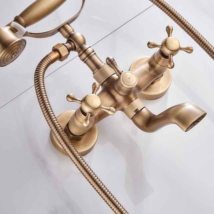 Bathtub Faucet,Wall Mounted Brass Rainfall Shower Mixer Taps Contain with Handshower and Cold/Hot Water