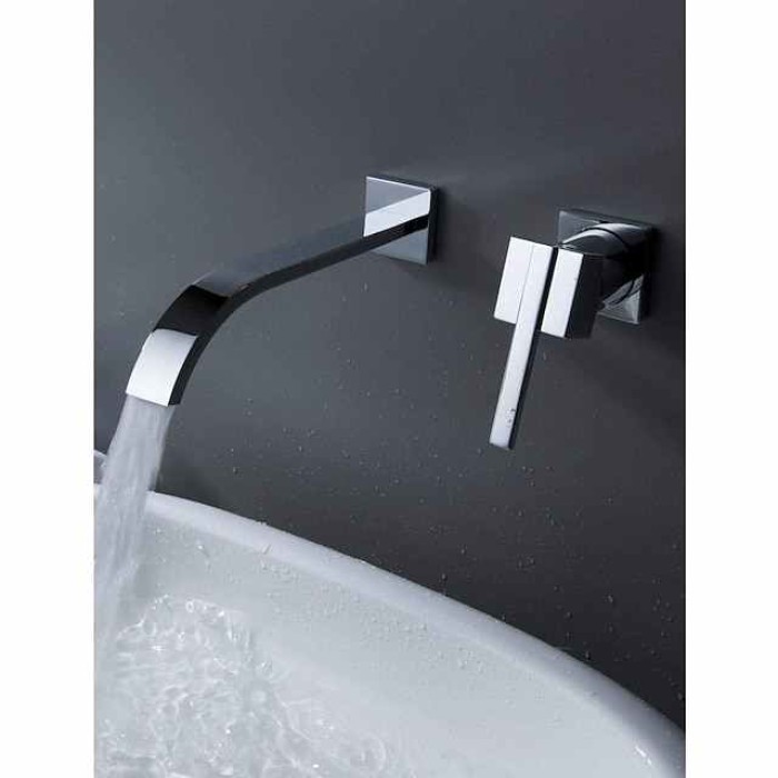 Bathroom Sink Faucets,Brass Waterfall Modern Style Wall Mount Single Handle Two Holes Chrome Finish Bath Tap with Cold and Hot Switch