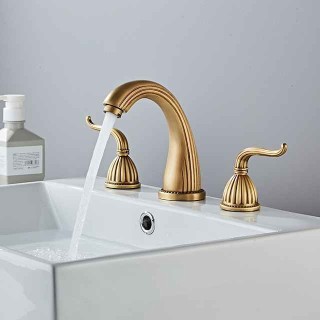 Widespread Bathroom Sink Mixer Faucet, 3 Hole 2 Handle Deck Mounted Basin Taps with Hot and Cold Hose, Vessel Water Tap