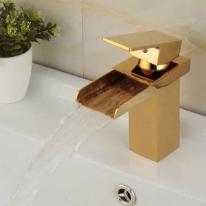 Bathroom Sink Faucet - Waterfall Ti-PVD Centerset One Hole / Single Handle One HoleBath Taps