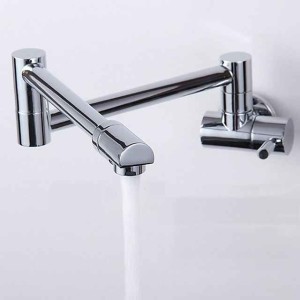 Brass Kitchen Faucet,Silvery Wall Mounted Rotatable Foldable Single Handle One Hole Bath Taps with Cold Water Only