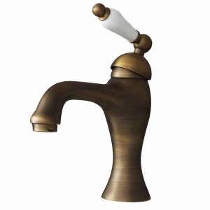 Antique Brass Bathroom Sink FaucetRotatable Ceramic Valve Single Handle One Hole Bath Taps with Hot and Cold Switch