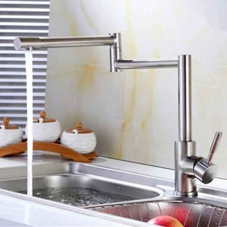 Kitchen Faucet,Modern Style Stainless Steel Single Handle One Hole Nickel Brushed Pot Filler Deck Mounted Retro Kitchen Taps With Hot and Cold Water