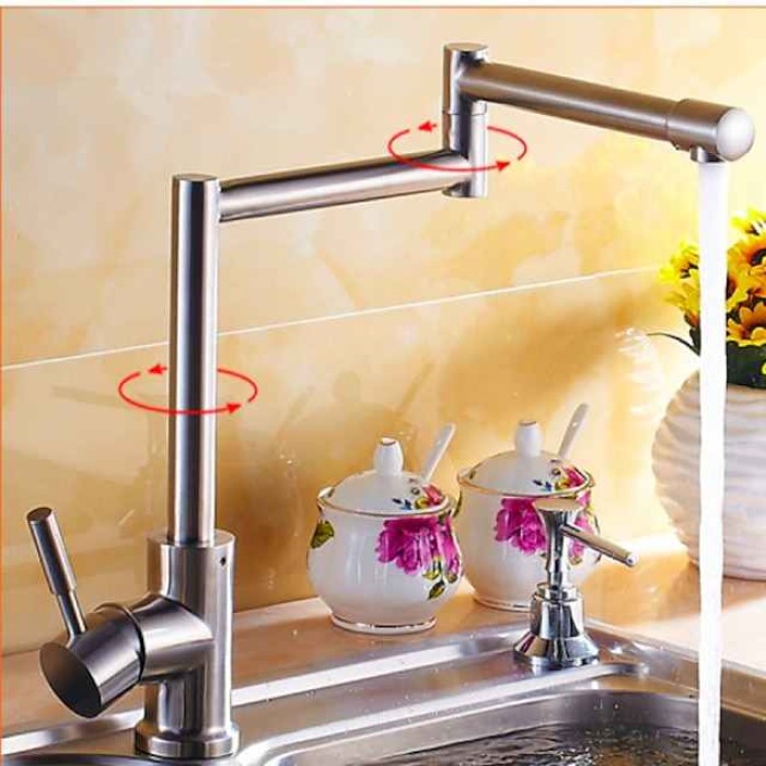 Kitchen Faucet,Modern Style Stainless Steel Single Handle One Hole Nickel Brushed Pot Filler Deck Mounted Retro Kitchen Taps With Hot and Cold Water