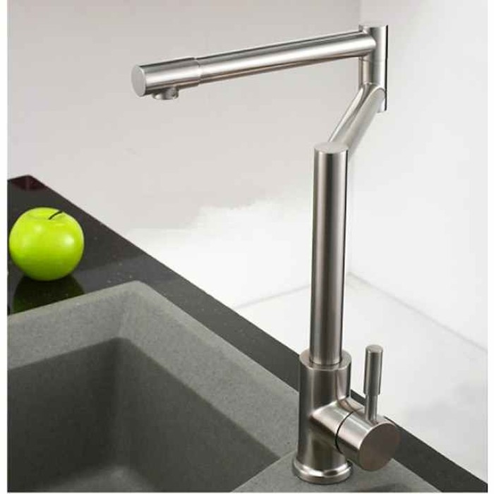 Kitchen Faucet,Modern Style Stainless Steel Single Handle One Hole Nickel Brushed Pot Filler Deck Mounted Retro Kitchen Taps With Hot and Cold Water