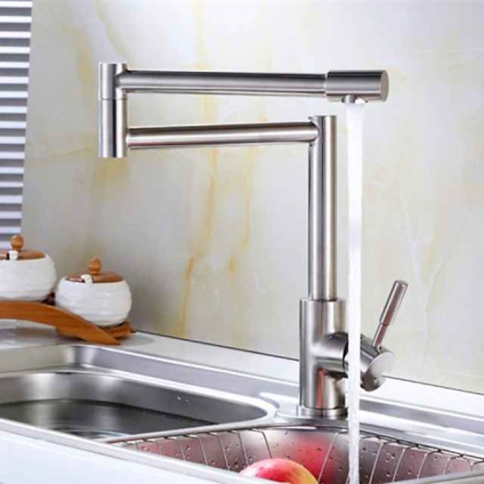 Kitchen Faucet,Modern Style Stainless Steel Single Handle One Hole Nickel Brushed Pot Filler Deck Mounted Retro Kitchen Taps With Hot and Cold Water