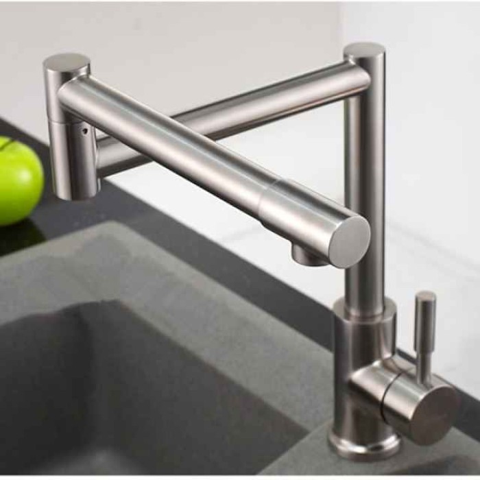 Kitchen Faucet,Modern Style Stainless Steel Single Handle One Hole Nickel Brushed Pot Filler Deck Mounted Retro Kitchen Taps With Hot and Cold Water