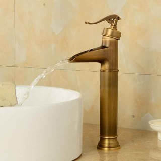 Brass Antique Bronze Bathroom Sink Faucet, Wall Mount Waterfall Single Handle One Hole Bath Taps with Hot and Cold Switch and Ceramic Valve