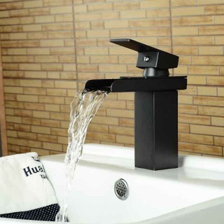 Bathroom Sink Faucet,Waterfall Oil-rubbed Bronze Centerset Widespread Single Handle One Hole Bath Taps with Hot and Cold Switch