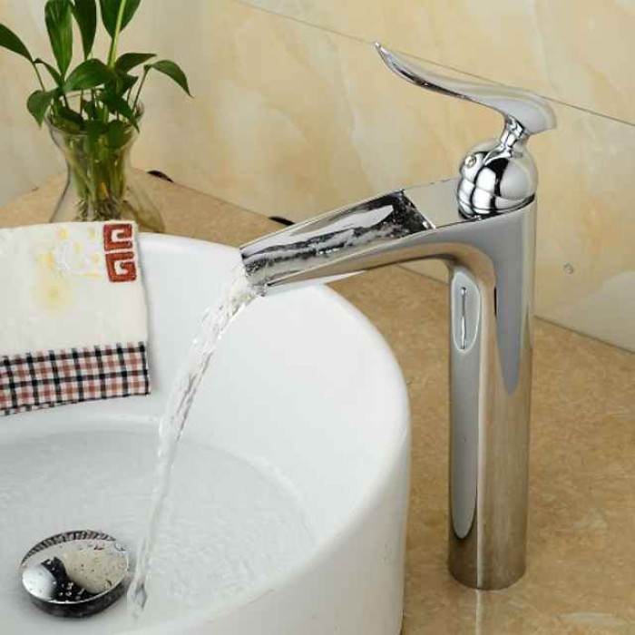 Bathroom Sink Faucet - Waterfall Chrome Centerset Single Handle One HoleBath Taps