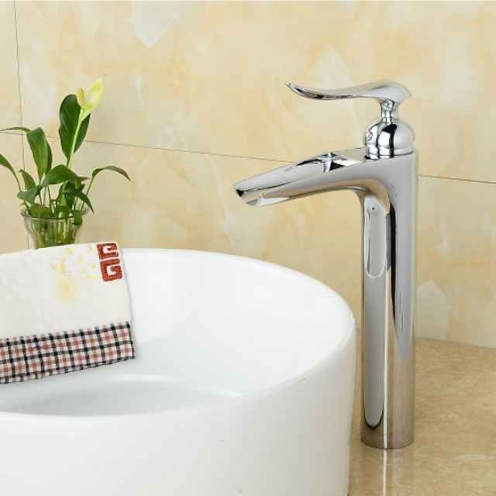 Bathroom Sink Faucet - Waterfall Chrome Centerset Single Handle One HoleBath Taps