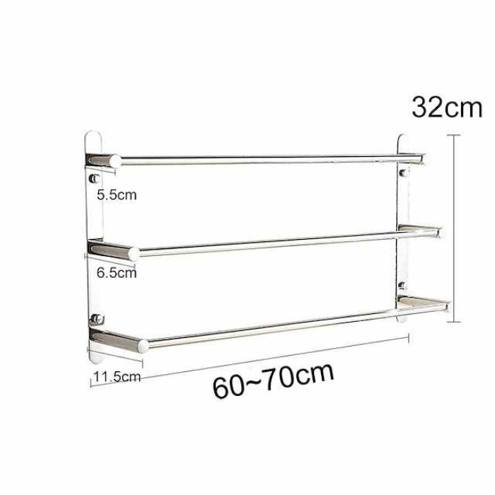 Towel Racks Stainless Steel 3-Tiers Bath Towel Bar Wall Mount Mirror Polished Silvery 60/70cm