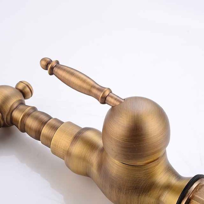 Antique Brass Bathroom Sink Faucet,Single Handle One Hole Traditional Bath Taps with Hot and Cold Water and Ceramic Valve