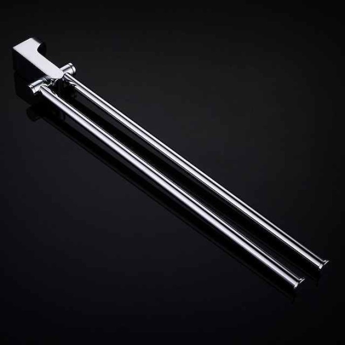 Towel Rack with 2 Rods Rotatable Towel Holder Brass Wall Mounted Towel Rack for Bathroom or Kitchen Silvery 1pc