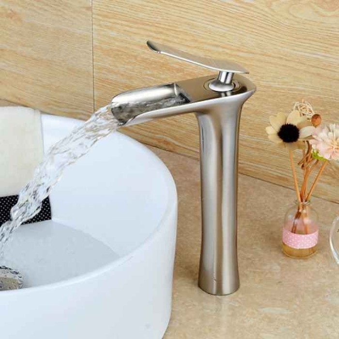 Bathroom Sink Faucet - Waterfall Nickel Brushed Vessel Single Handle One HoleBath Taps