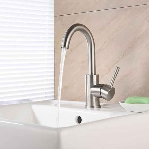 Stainless Steel Bathroom Sink Faucet Brushed Bath Taps Single Handle One Hole Adjustable Cold and Hot Water