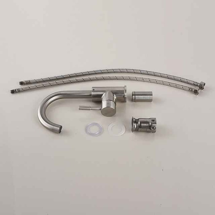 Stainless Steel Bathroom Sink Faucet Brushed Bath Taps Single Handle One Hole Adjustable Cold and Hot Water