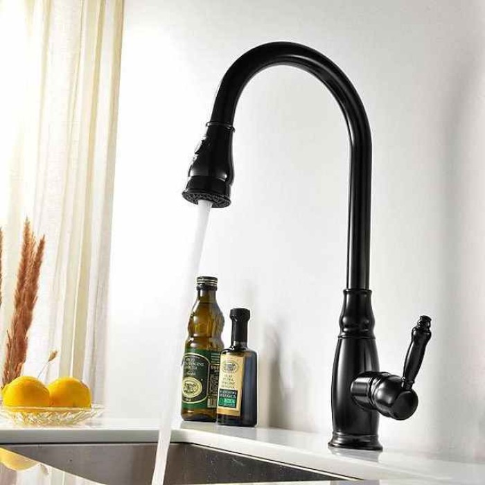 Kitchen Sink Mixer Faucet with Pull Out Sprayer, High Arc Brass Silver/Coffee Single Handle One Hole Oil-rubbed Bronze Pull Down Tall Kitchen Taps with Hot and Cold Water Hose