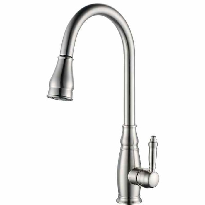 Kitchen Sink Mixer Faucet with Pull Out Sprayer, High Arc Brass Silver/Coffee Single Handle One Hole Oil-rubbed Bronze Pull Down Tall Kitchen Taps with Hot and Cold Water Hose