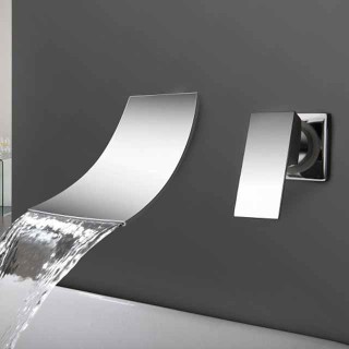 Wall Mount Bathroom Sink Mixer Faucet Chrome, Concealed Washroom Basin Taps Waterfall Spout Single Handle 2 Hole,  Rough in Valve Mixer Bathtub Bath Taps