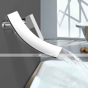 Wall Mount Bathroom Sink Mixer Faucet Chrome, Concealed Washroom Basin Taps Waterfall Spout Single Handle 2 Hole,  Rough in Valve Mixer Bathtub Bath Taps