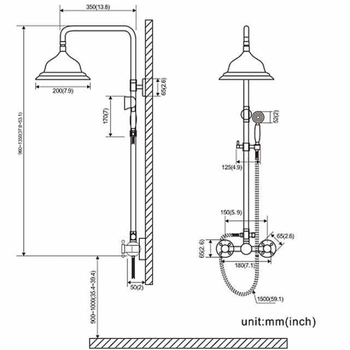 Vintage Shower System Faucet Combo Set Ceramic Mixer Valve, 8 inch Brass Rainfall Shower Head Showerhead with Handheld Spray, Antique Wall Mounted Tub and Shower Kit Bathroom Bath