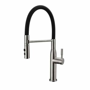 Single Handle Kitchen Faucet,One Hole Nickel Brushed Pull-out/Pull-down Rotatable Vessel Stainless Steel Contemporary Kitchen Taps with Cold and Hot Water