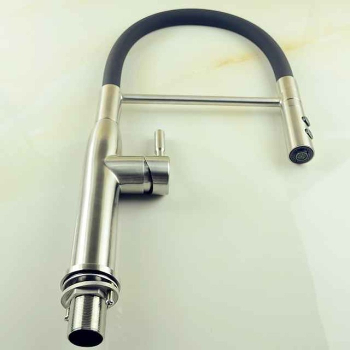 Single Handle Kitchen Faucet,One Hole Nickel Brushed Pull-out/Pull-down Rotatable Vessel Stainless Steel Contemporary Kitchen Taps with Cold and Hot Water