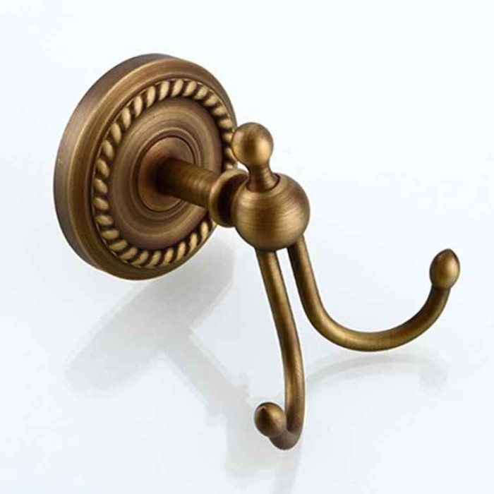 Bath Accessory Set Include Toilet Paper Holder and Robe Hook Antique Brass Wall Mounted 2 pcs