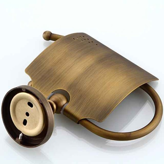 Bath Accessory Set Include Toilet Paper Holder and Robe Hook Antique Brass Wall Mounted 2 pcs