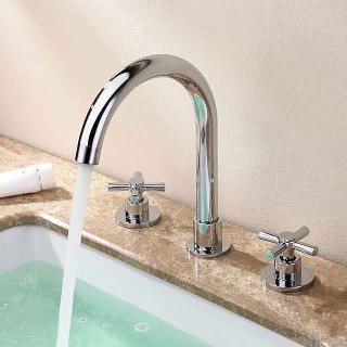 Brass Bathroom Faucet, Chrome Two Handles Three Holes Widerspread Contemporary Bathroom Sink Faucet with Hot and Cold Water