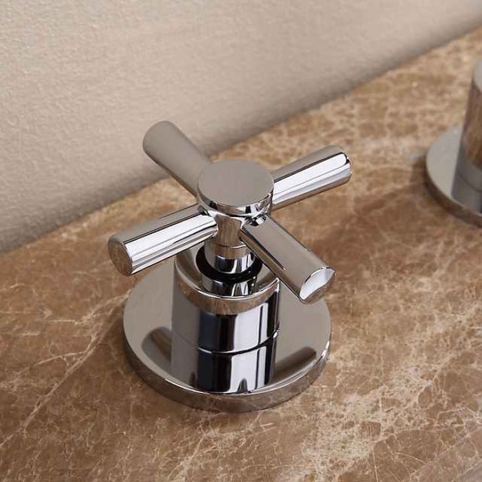 Brass Bathroom Faucet, Chrome Two Handles Three Holes Widerspread Contemporary Bathroom Sink Faucet with Hot and Cold Water