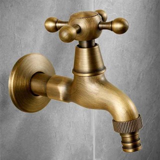 Washing Machine Tap, Outdoor Faucet,Retro Style Single Handle Wall Mounted One Hole Centerset, Superior Quality Antique Brass Faucets