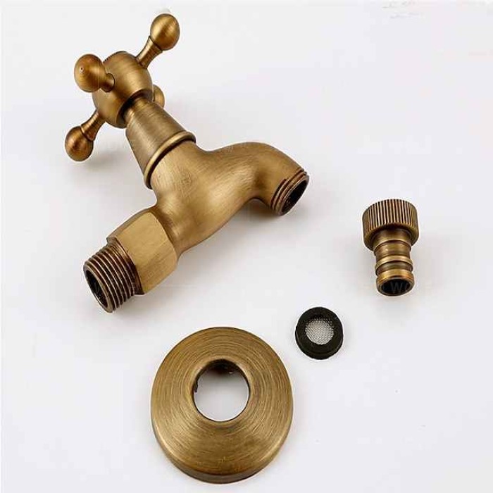 Washing Machine Tap, Outdoor Faucet,Retro Style Single Handle Wall Mounted One Hole Centerset, Superior Quality Antique Brass Faucets