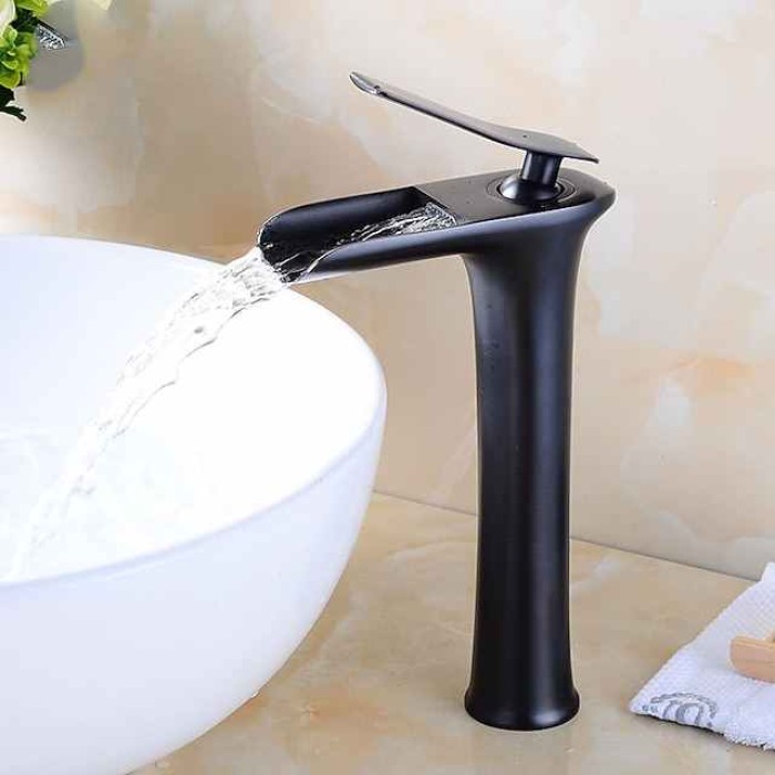 Bathroom Sink Faucet,Brass Waterfall Centerset Single Handle One Hole Bath Taps