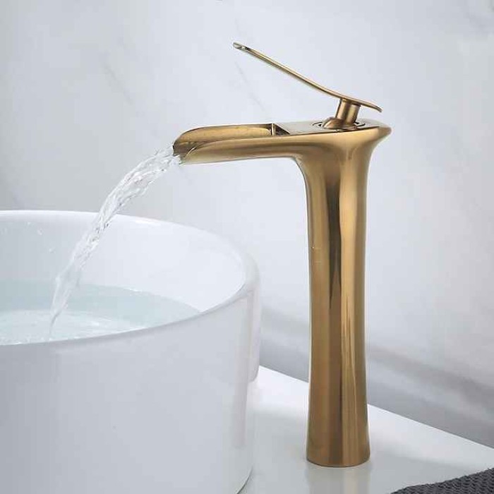 Bathroom Sink Faucet,Brass Waterfall Centerset Single Handle One Hole Bath Taps